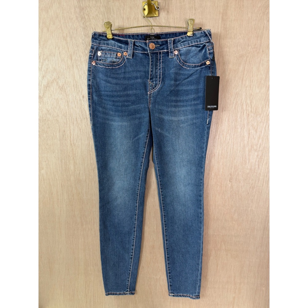 True Religion Halle Mid Rise Super Skinny Jeans Karachi Big T Blue 28 NWT